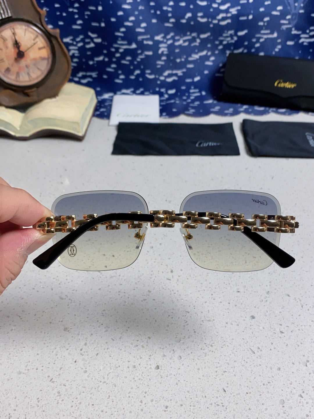 Cartier Lightweight Rimless Silver Lens Sunglasses for Men & Women - 493656 - detail image 5