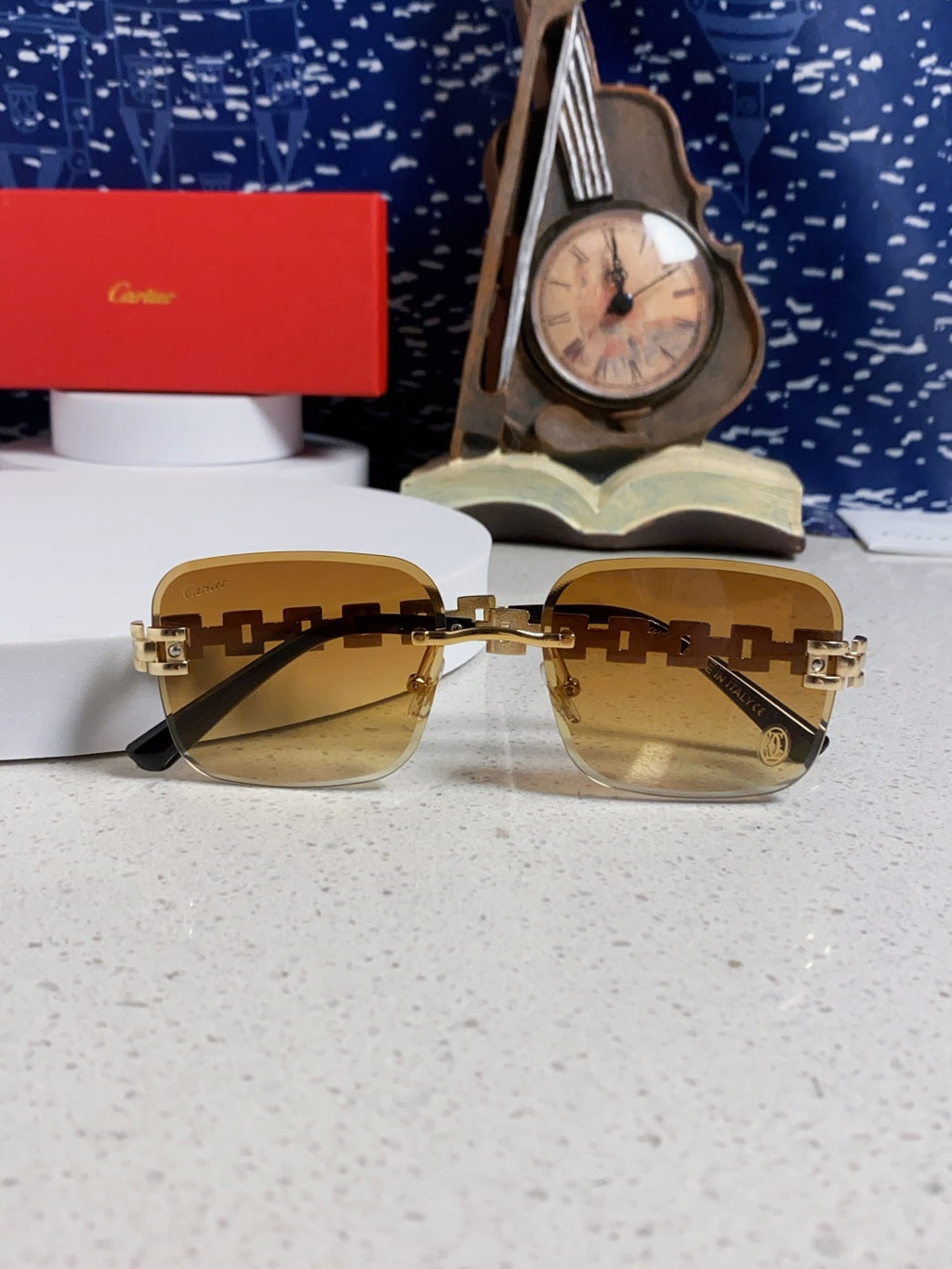Cartier Lightweight Rimless Orange Lens Sunglasses for Men & Women - 493657 - detail image 8