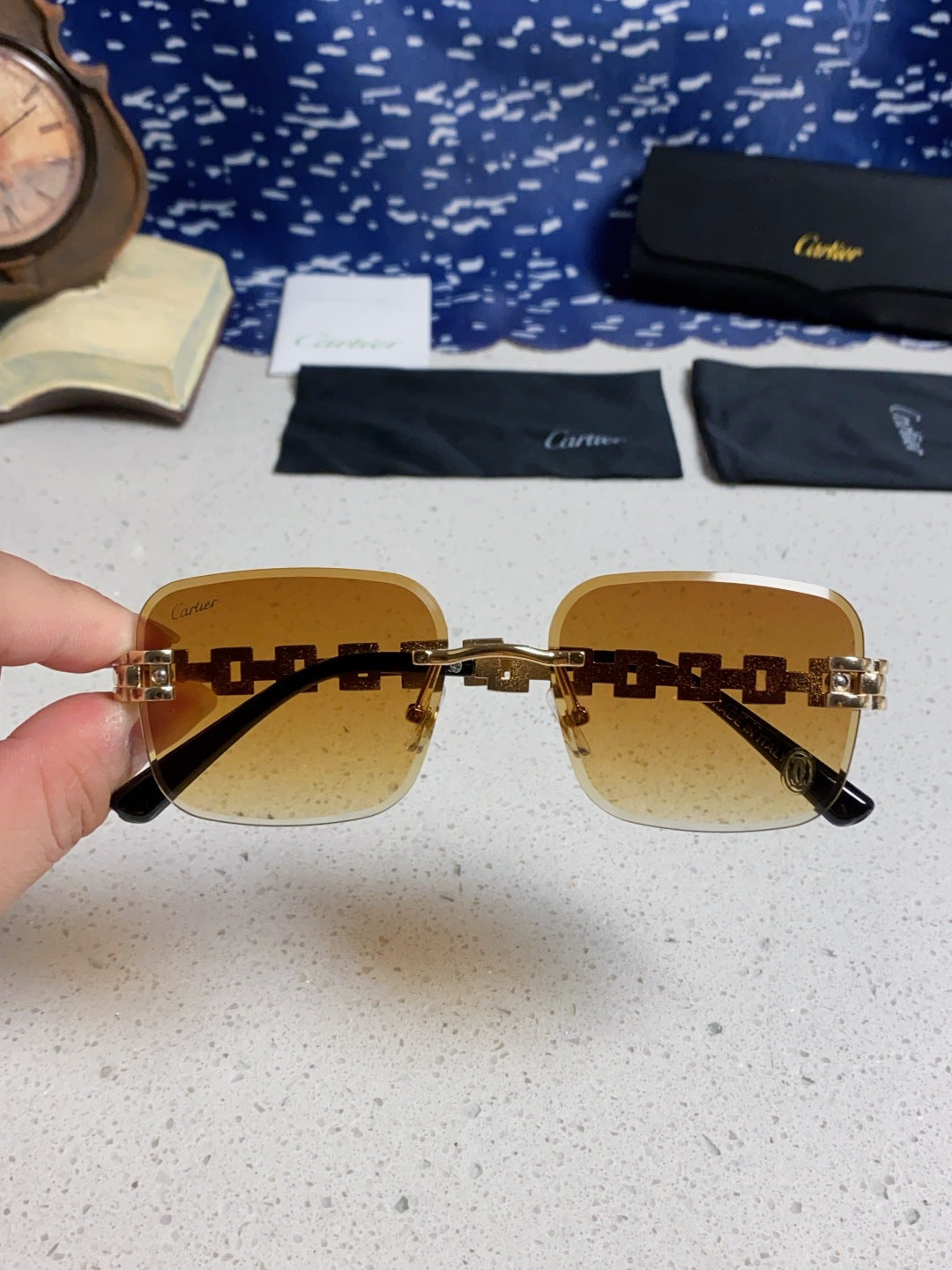 Cartier Lightweight Rimless Orange Lens Sunglasses for Men & Women - 415883 - detail image 3
