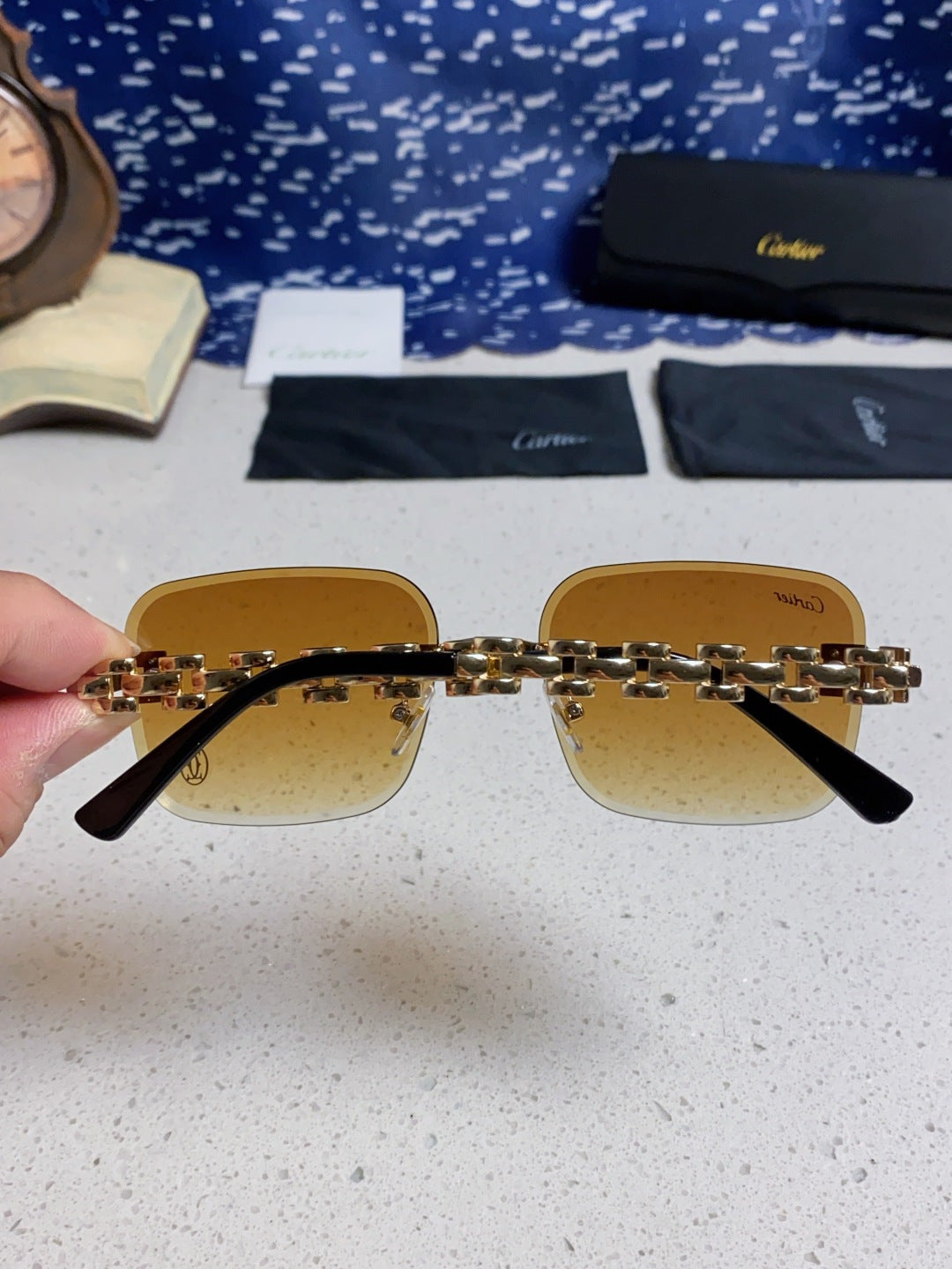 Cartier Lightweight Rimless Orange Lens Sunglasses for Men & Women - 415883 - detail image 4