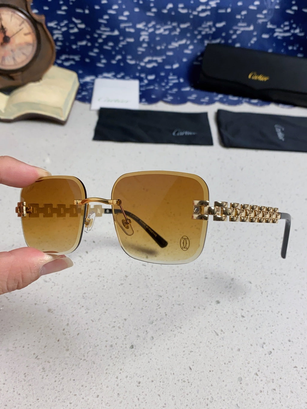 Cartier Lightweight Rimless Orange Lens Sunglasses for Men & Women - 493657 - detail image 5