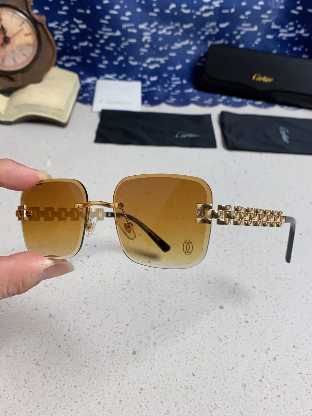 Cartier Lightweight Rimless Orange Lens Sunglasses for Men & Women - 493657 - detail image 5