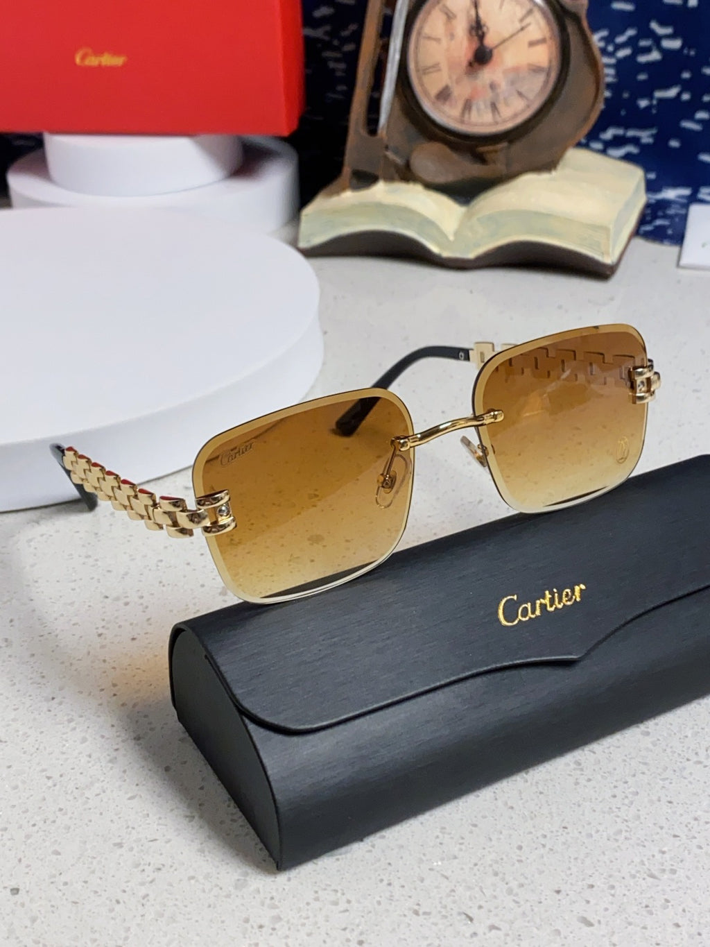 Cartier Lightweight Rimless Orange Lens Sunglasses for Men & Women - 493657 - detail image 9