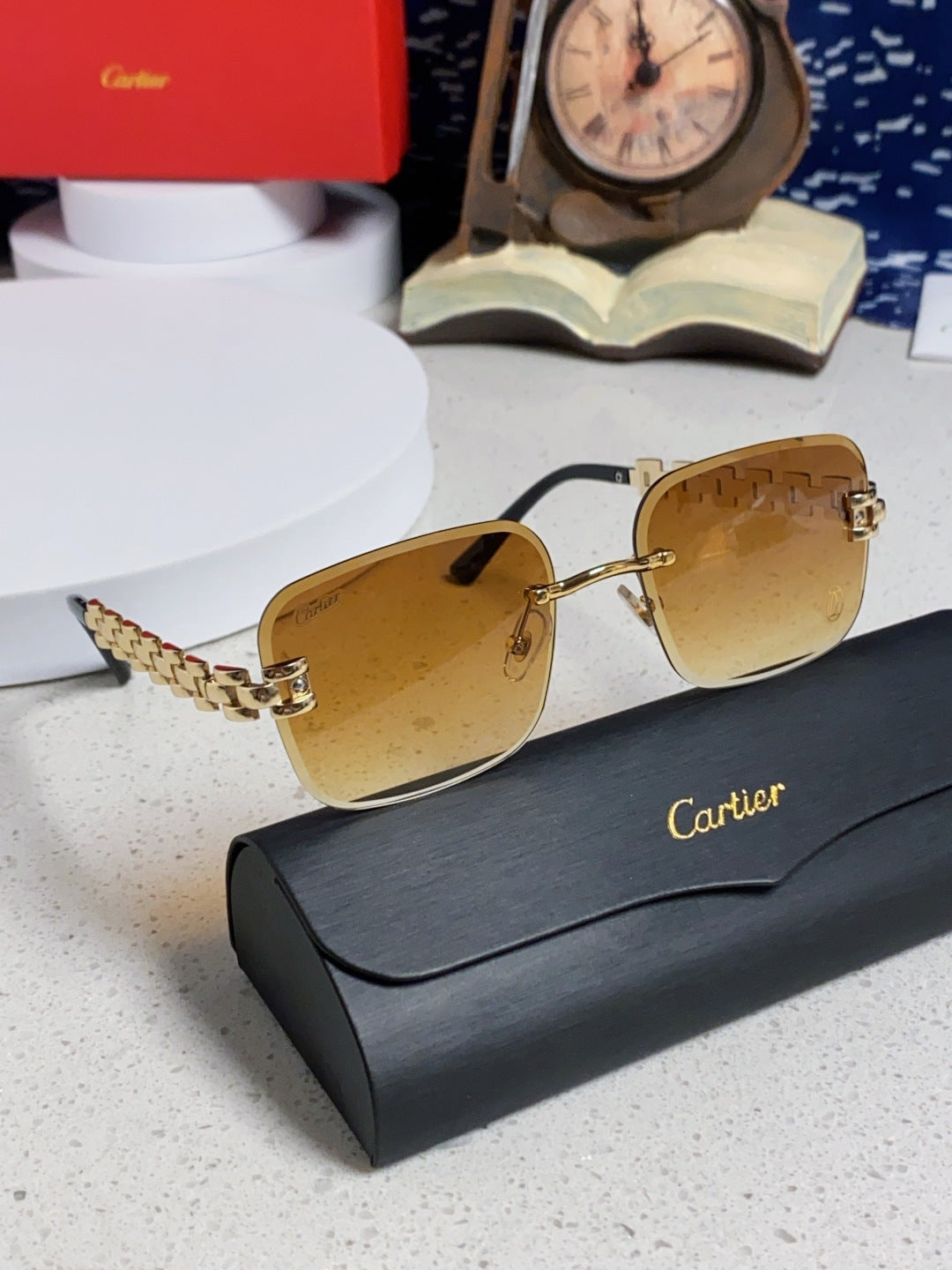 Cartier Lightweight Rimless Orange Lens Sunglasses for Men & Women - 493657 - detail image 9