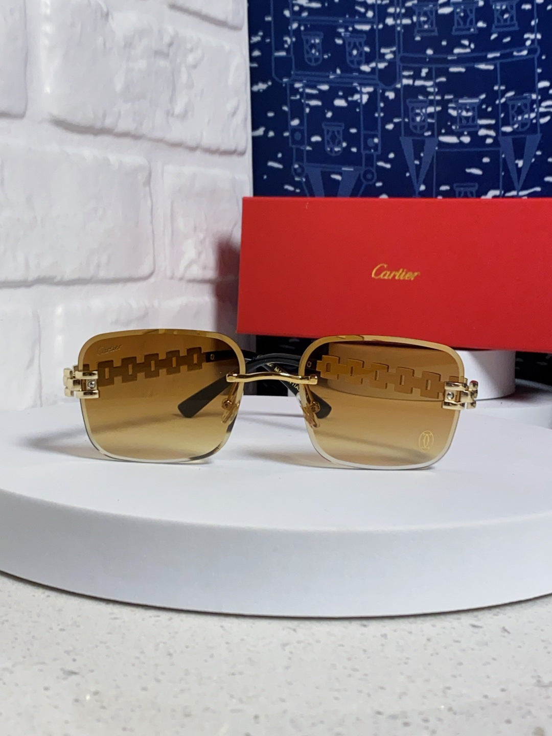 Cartier Lightweight Rimless Orange Lens Sunglasses for Men & Women - 493657