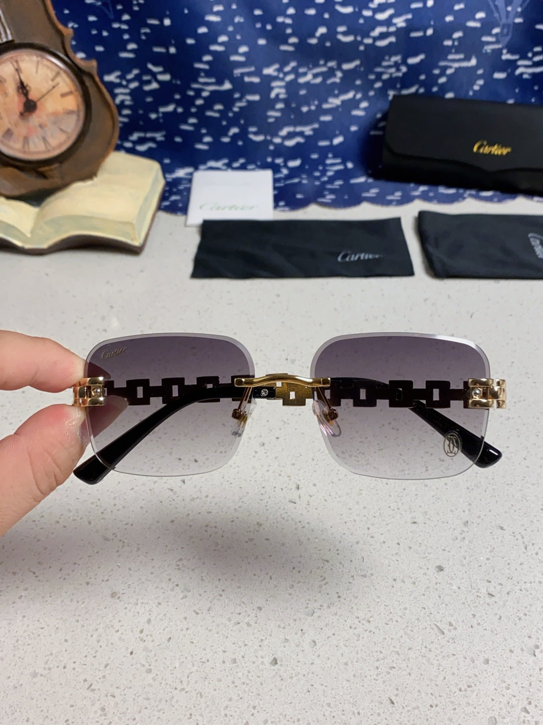 Cartier Lightweight Rimless Silver Lens Sunglasses for Men & Women - 493658 - detail image 4