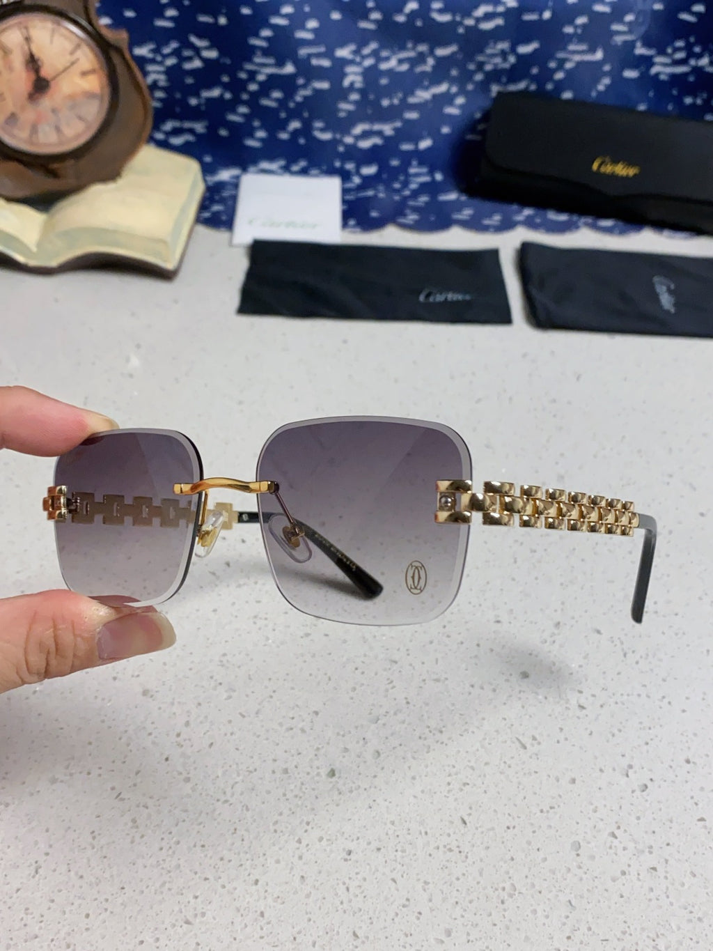 Cartier Lightweight Rimless Silver Lens Sunglasses for Men & Women - 493658 - detail image 6
