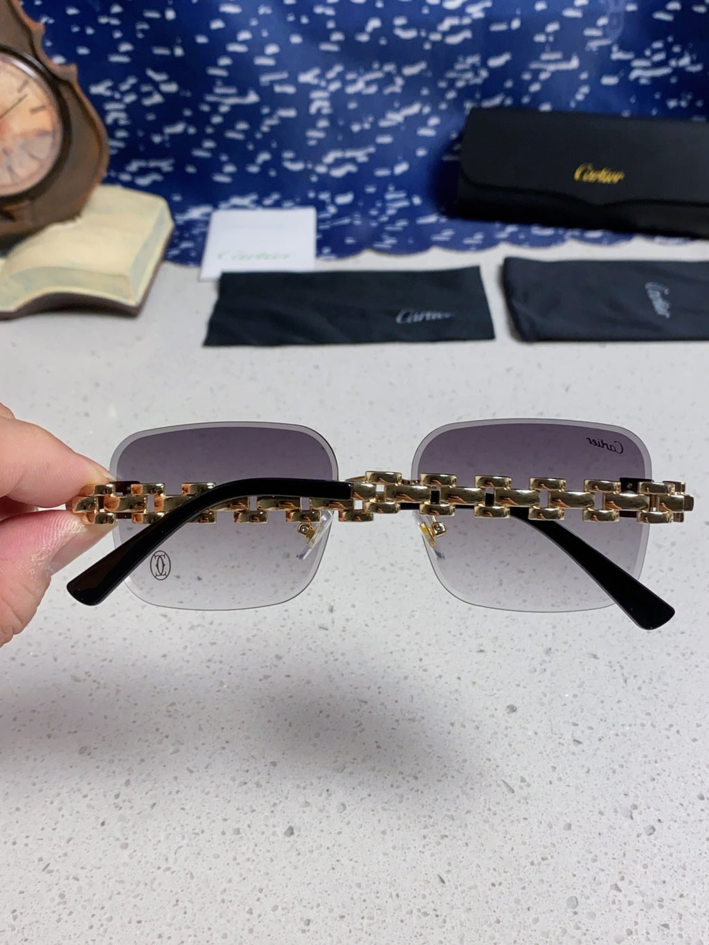 Cartier Lightweight Rimless Silver Lens Sunglasses for Men & Women - 493658 - detail image 5
