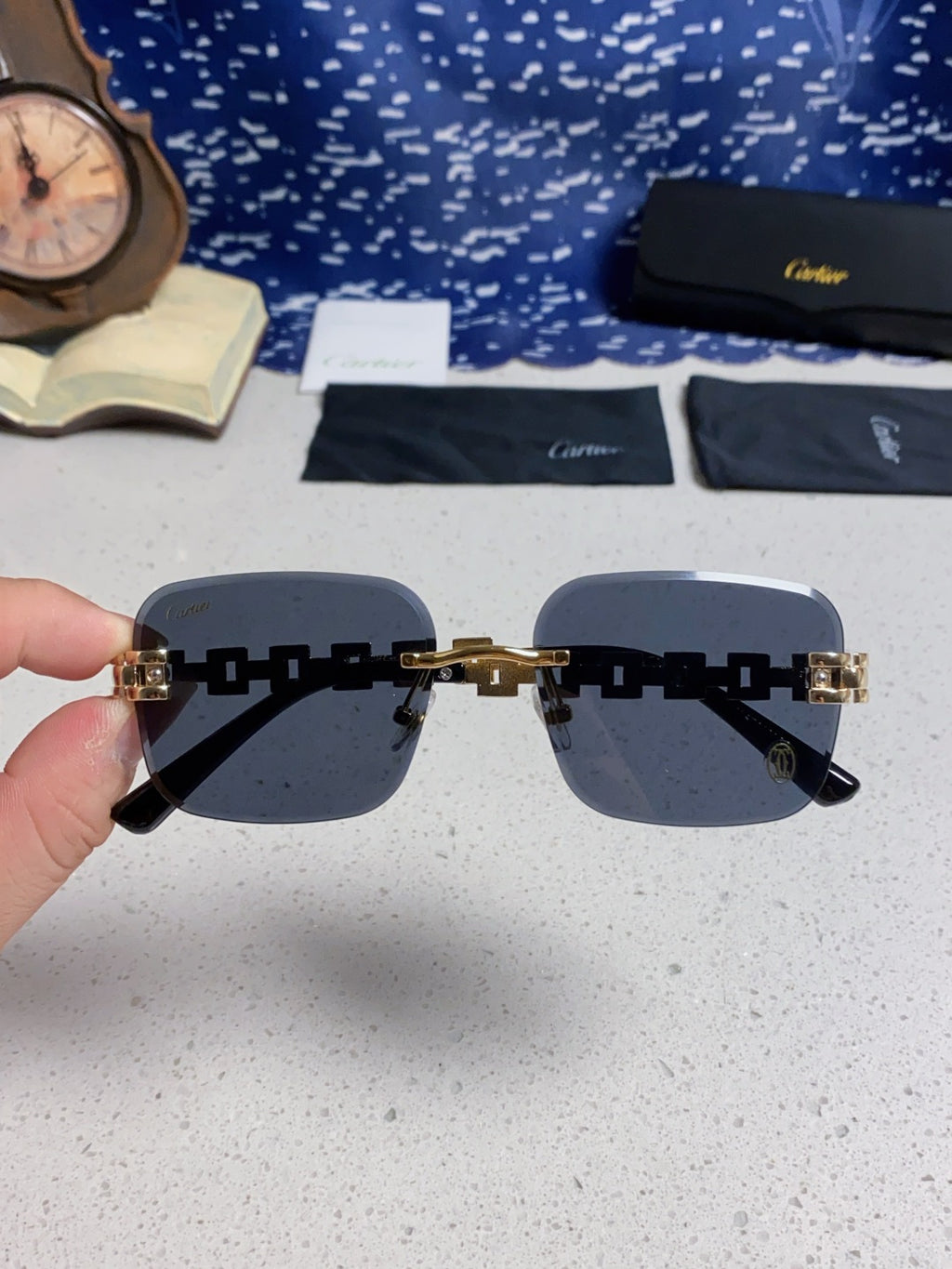 Cartier Lightweight Rimless Blue Lens Sunglasses for Men & Women - 493659 - detail image 4