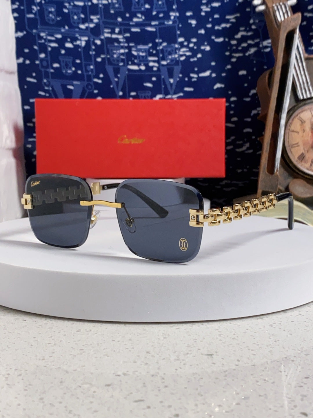 Cartier Lightweight Rimless Blue Lens Sunglasses for Men & Women - 415885