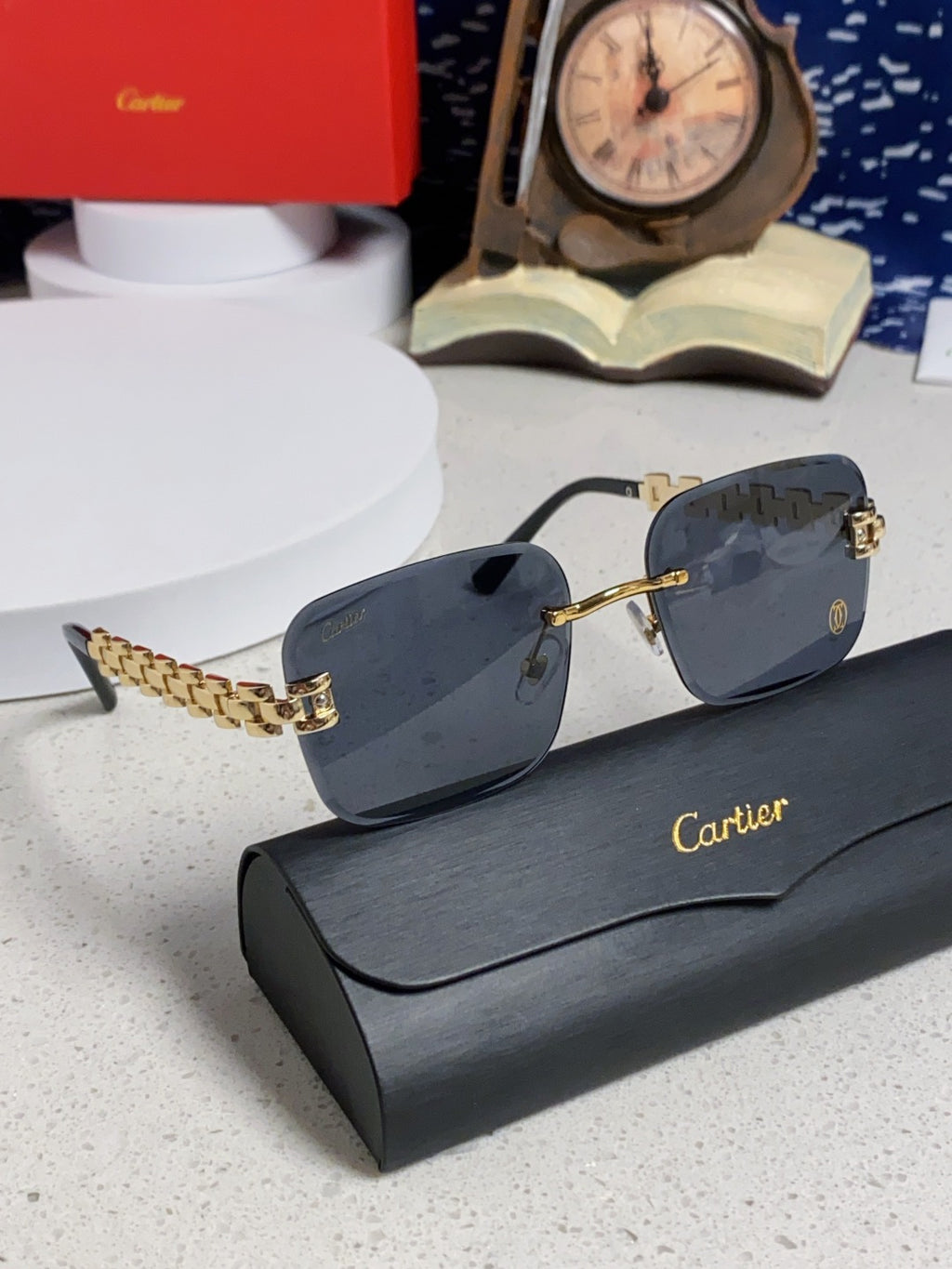 Cartier Lightweight Rimless Blue Lens Sunglasses for Men & Women - 415885 - detail image 10