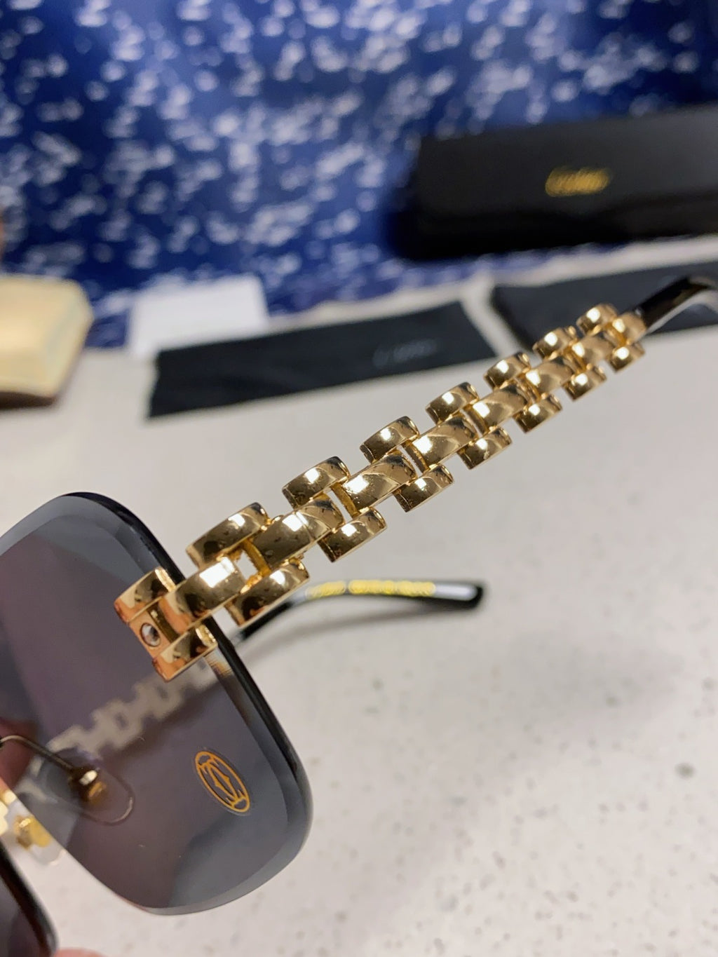 Cartier Lightweight Rimless Blue Lens Sunglasses for Men & Women - 415885 - detail image 7