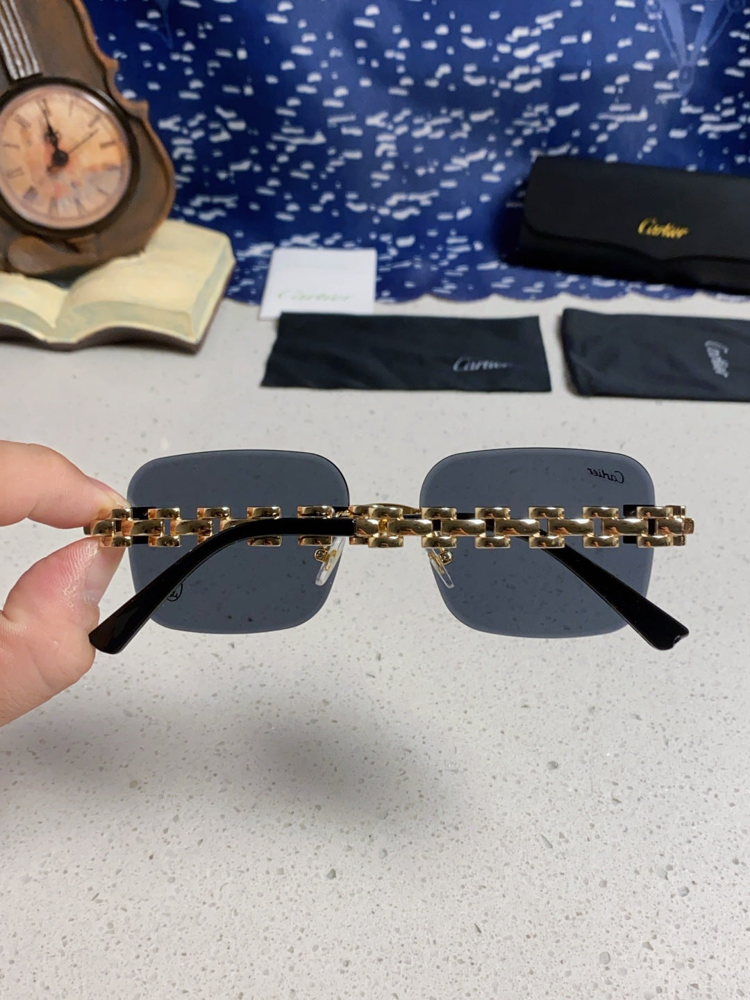 Cartier Lightweight Rimless Blue Lens Sunglasses for Men & Women - 493659 - detail image 5