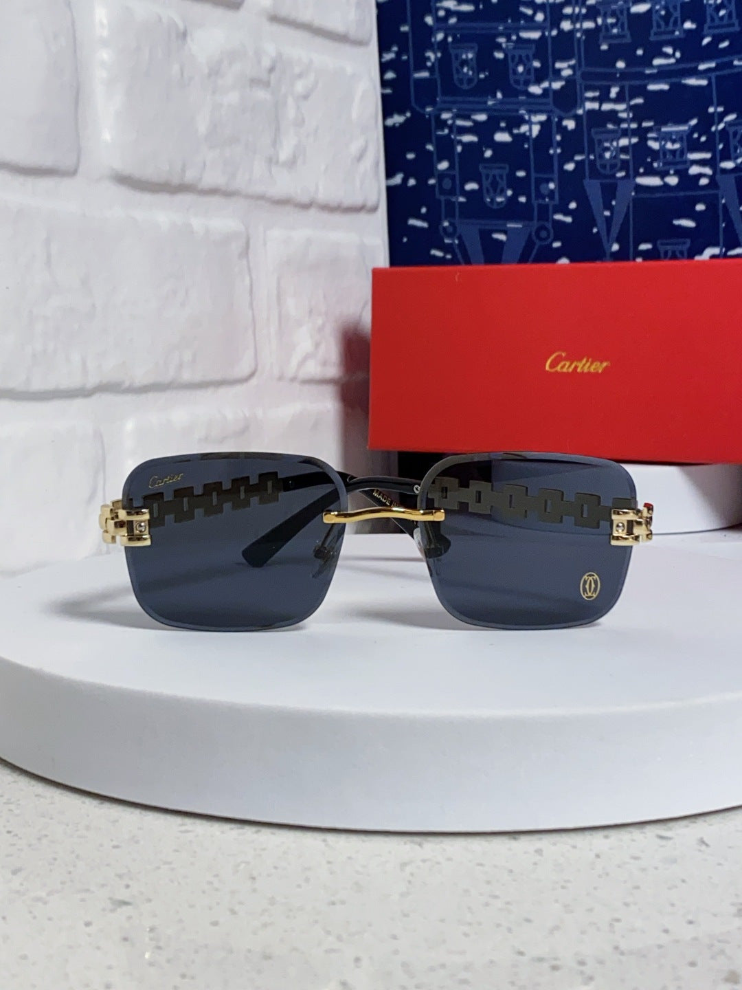 Cartier Lightweight Rimless Blue Lens Sunglasses for Men & Women - 415885 - detail image 2