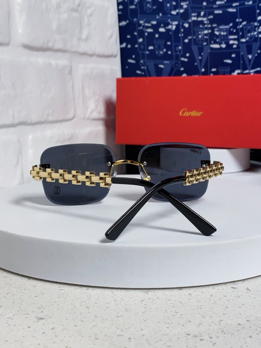 Cartier Lightweight Rimless Blue Lens Sunglasses for Men & Women - 493659 - detail image 3