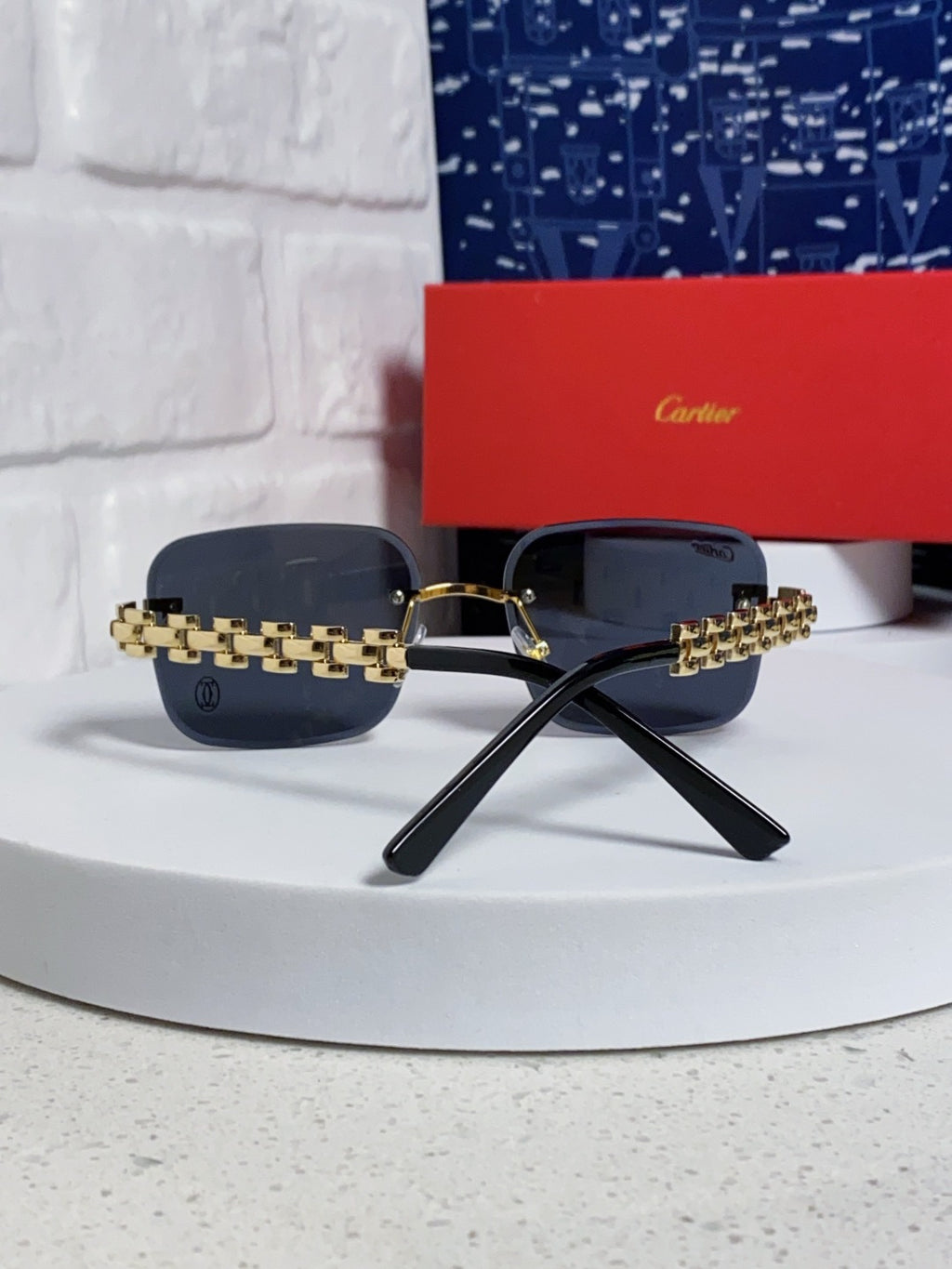 Cartier Lightweight Rimless Blue Lens Sunglasses for Men & Women - 415885 - detail image 3
