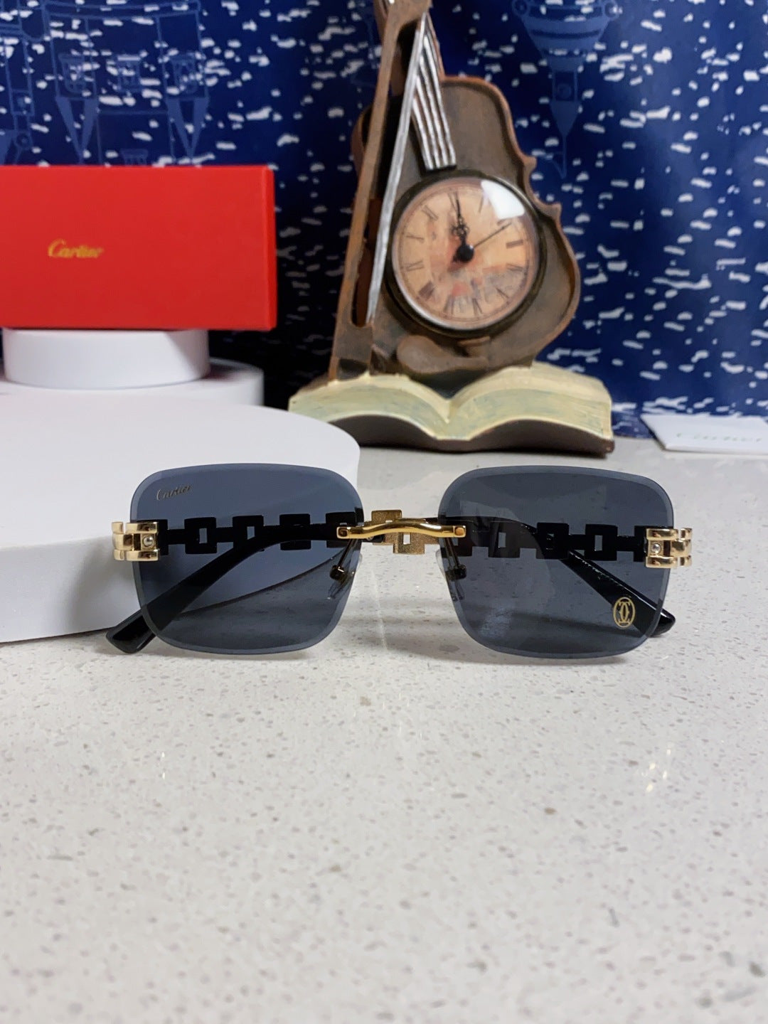 Cartier Lightweight Rimless Blue Lens Sunglasses for Men & Women - 415885 - detail image 9