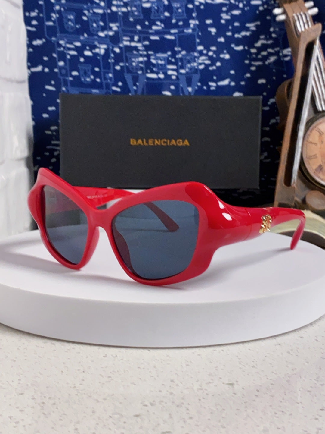 Balenciaga Oversized Red Lens Sunglasses for Women