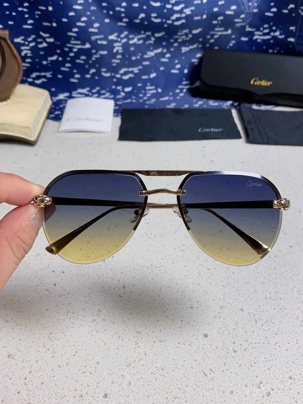 Cartier Metal Round Brown Lens Sunglasses for Men & Women - detail image 4