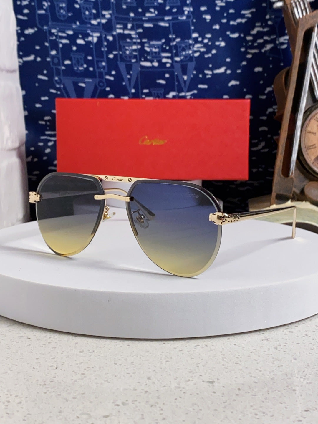 Cartier Metal Round Brown Lens Sunglasses for Men & Women