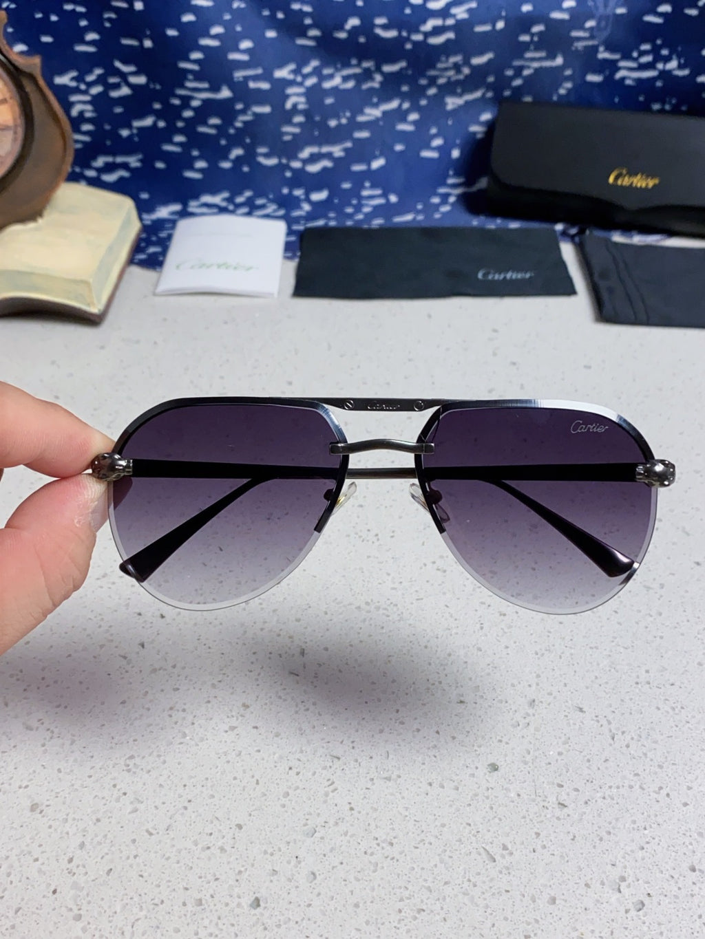 Cartier Metal Round Silver Lens Sunglasses for Men & Women - detail image 4