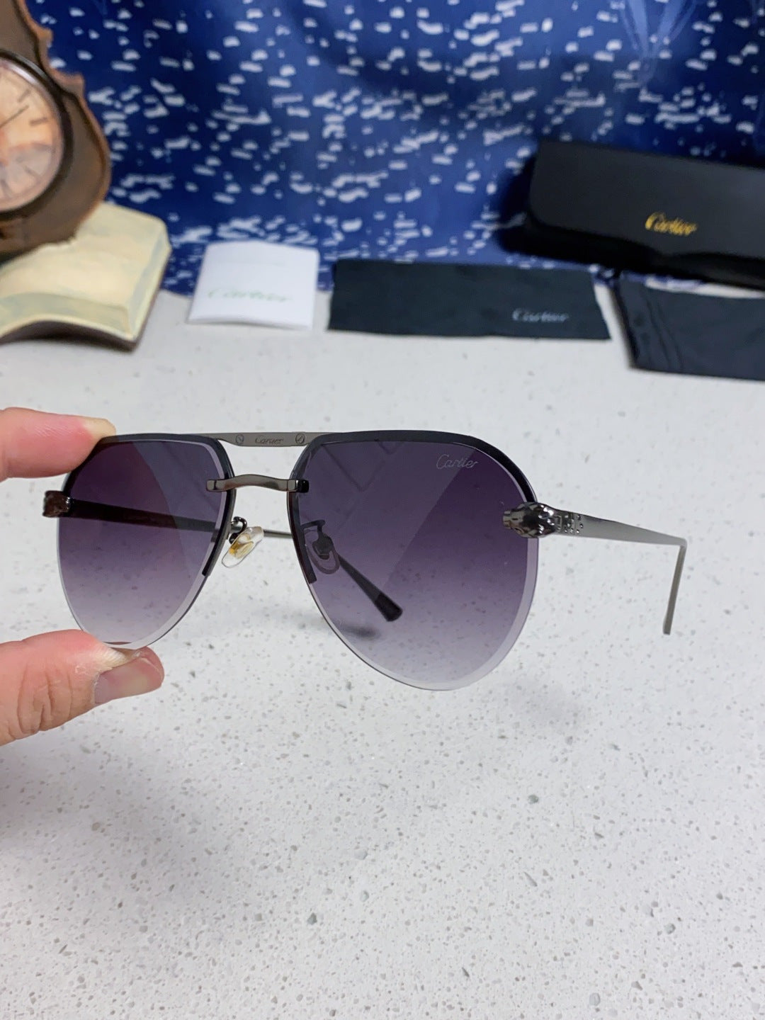 Cartier Metal Round Silver Lens Sunglasses for Men & Women - detail image 6