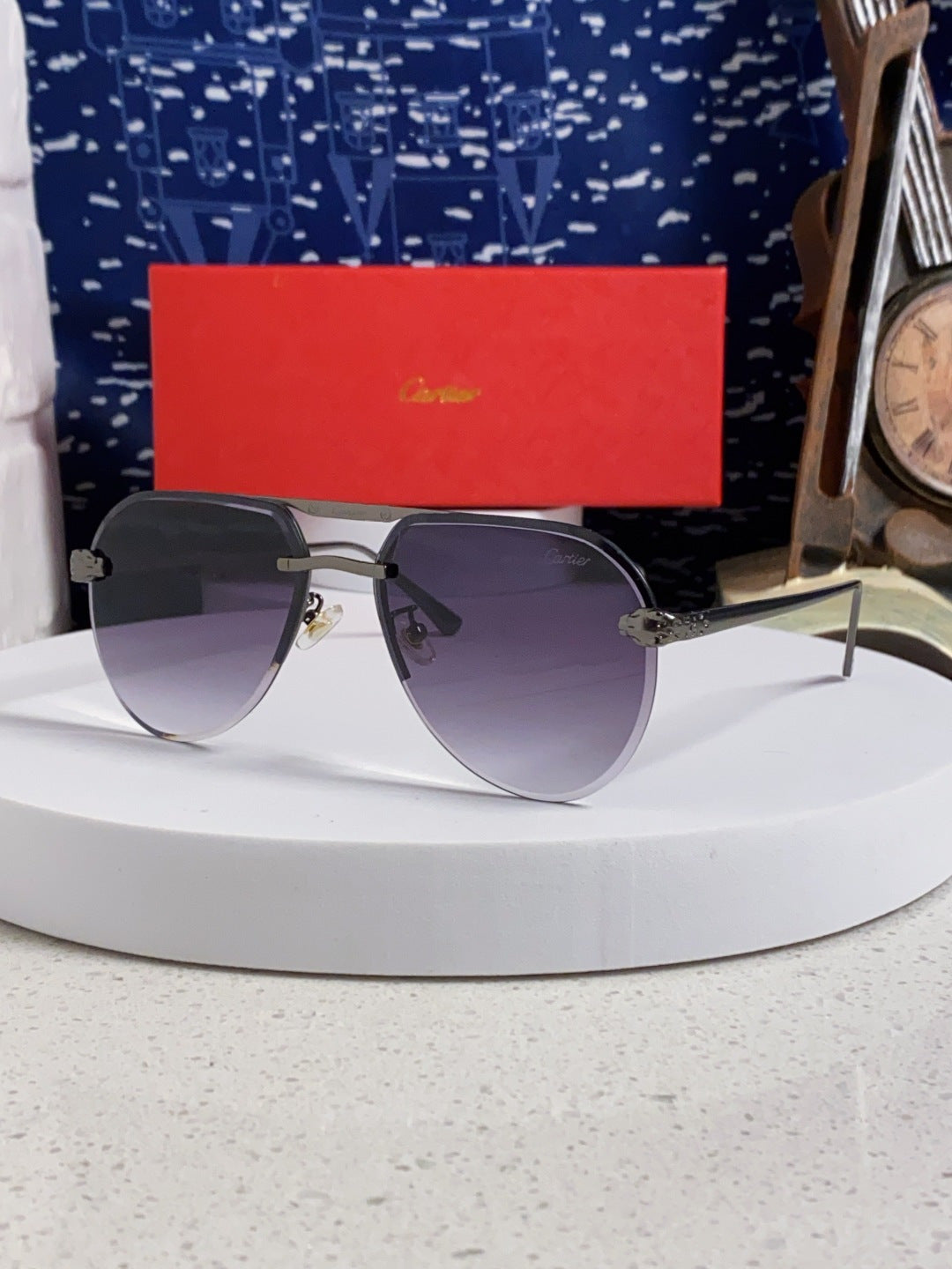 Cartier Metal Round Silver Lens Sunglasses for Men & Women