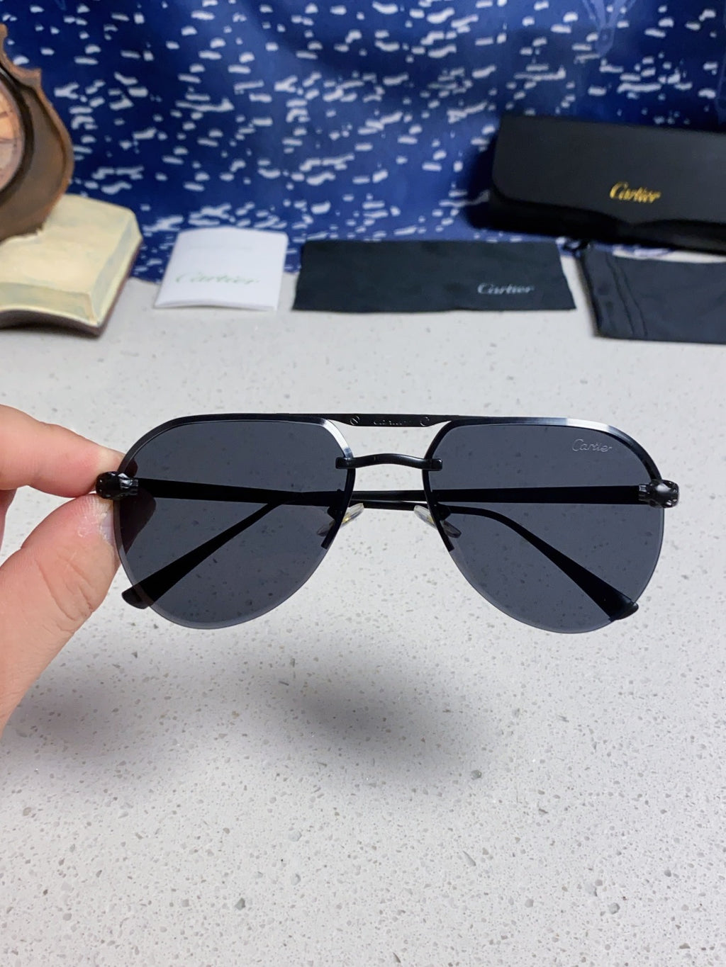 Cartier Metal Round Black Lens Sunglasses for Men & Women - detail image 4