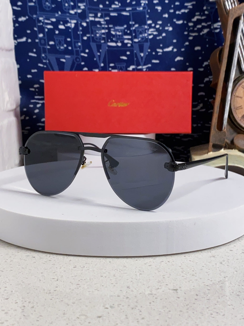 Cartier Metal Round Black Lens Sunglasses for Men & Women