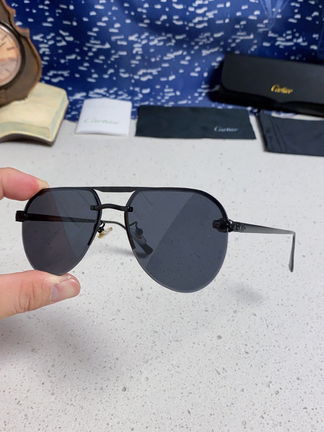 Cartier Metal Round Black Lens Sunglasses for Men & Women - detail image 6