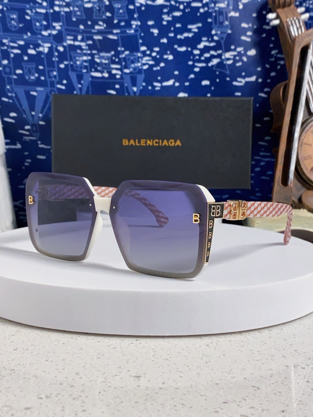 Balenciaga Square Blue Lens Sunglasses for Men & Women - 158573