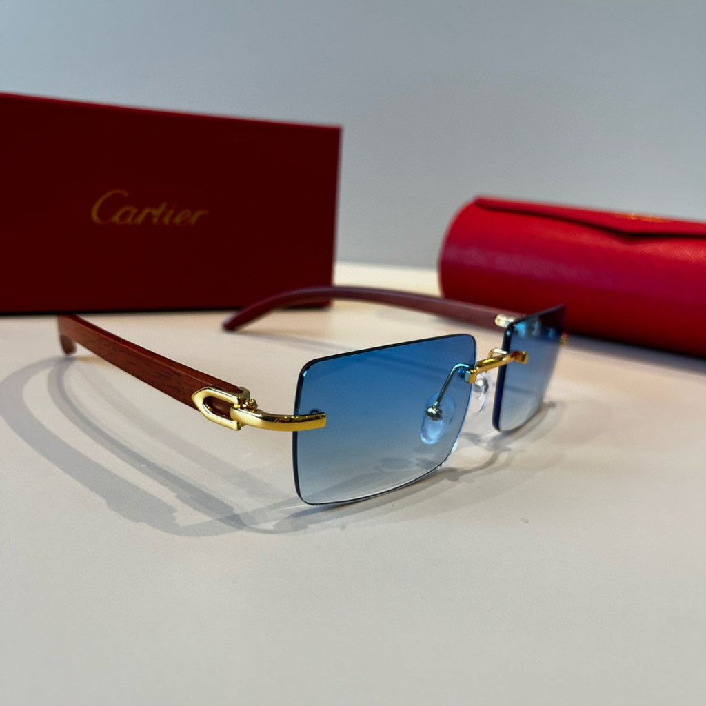 Cartier Lightweight Metal Rimless Blue Lens Sunglasses for Men & Wome - 432360
