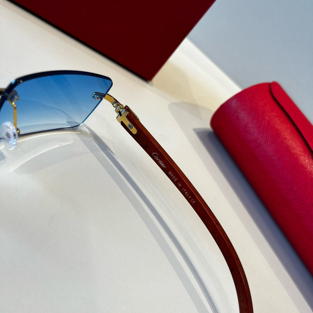 Cartier Lightweight Metal Rimless Blue Lens Sunglasses for Men & Wome - 415869 - detail image 4