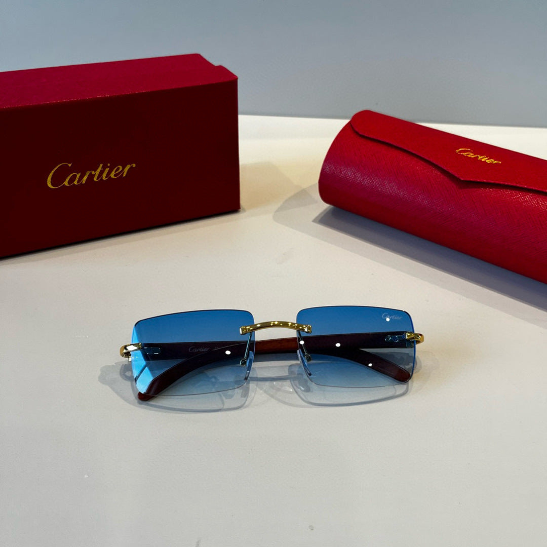 Cartier Lightweight Metal Rimless Blue Lens Sunglasses for Men & Wome - 487290 - detail image 8