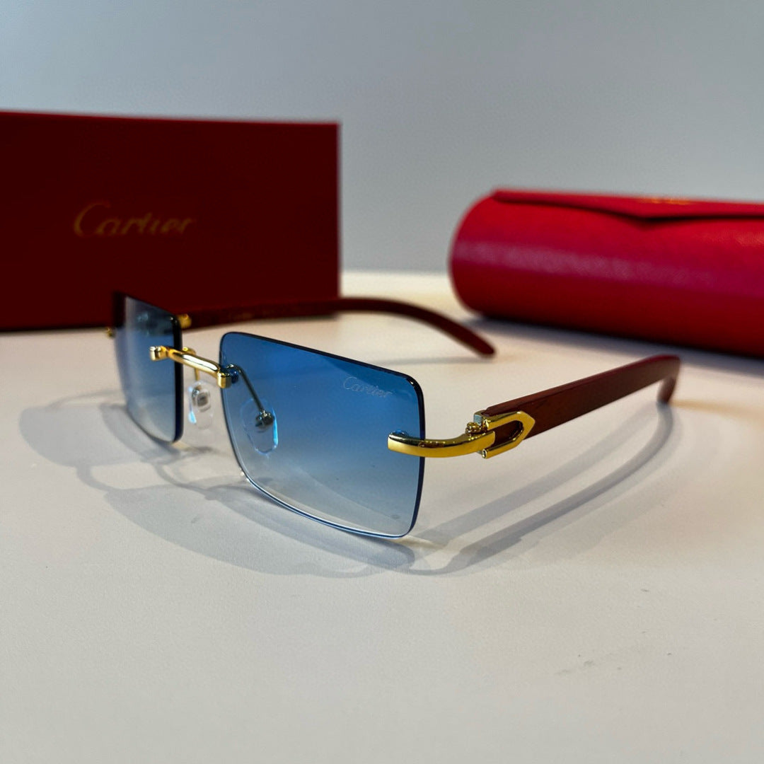Cartier Lightweight Metal Rimless Blue Lens Sunglasses for Men & Wome - 415869 - detail image 3
