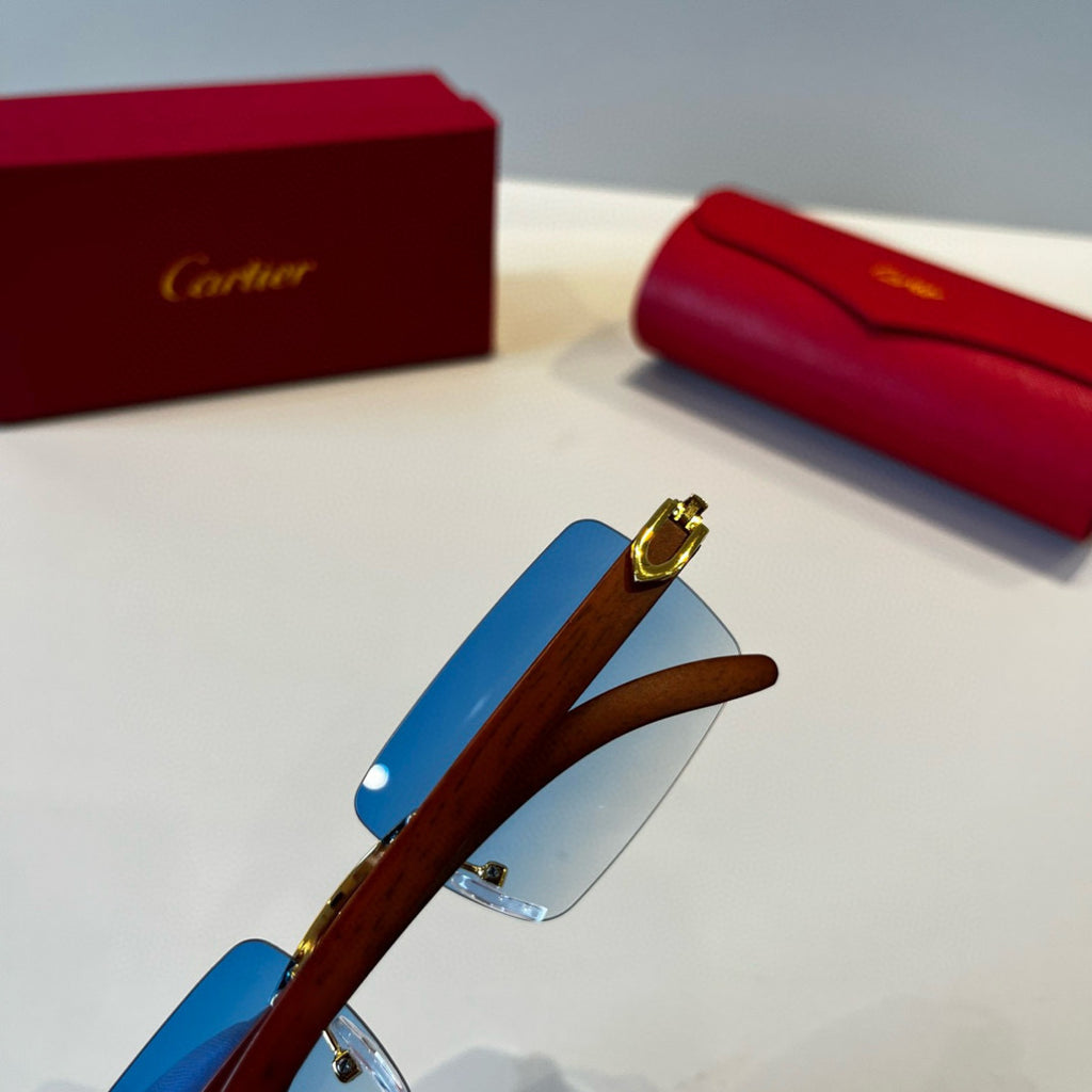 Cartier Lightweight Metal Rimless Blue Lens Sunglasses for Men & Wome - 487290 - detail image 6
