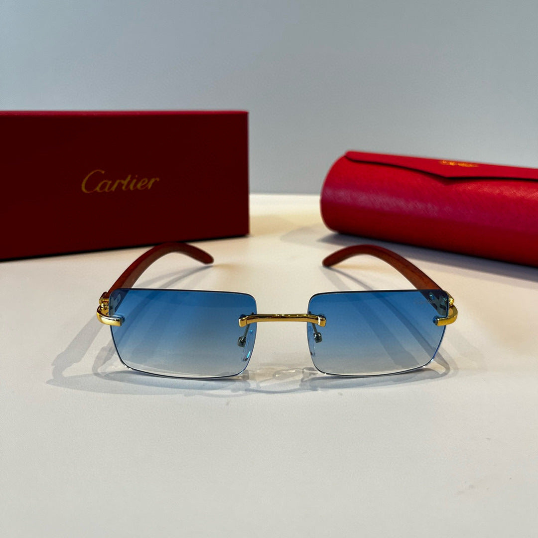 Cartier Lightweight Metal Rimless Blue Lens Sunglasses for Men & Wome - 432360 - detail image 2