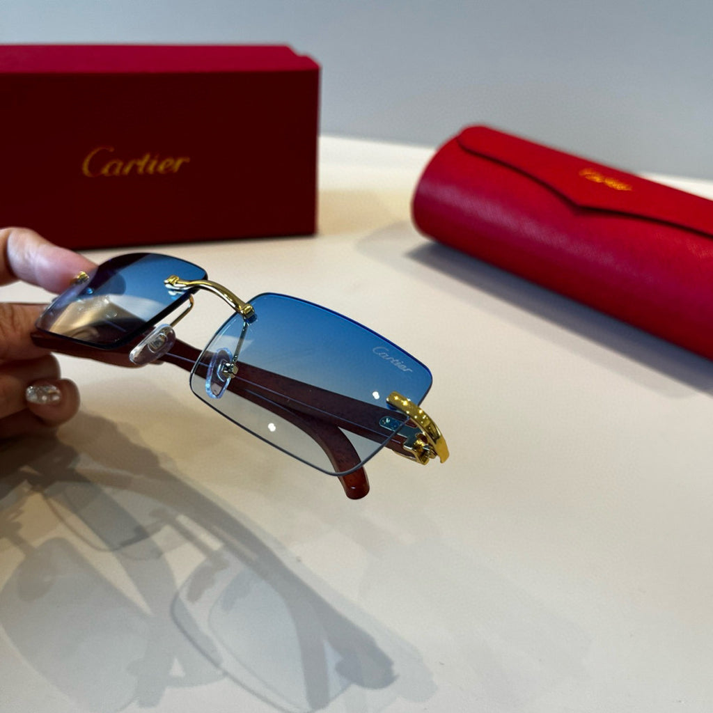 Cartier Lightweight Metal Rimless Blue Lens Sunglasses for Men & Wome - 432360 - detail image 7