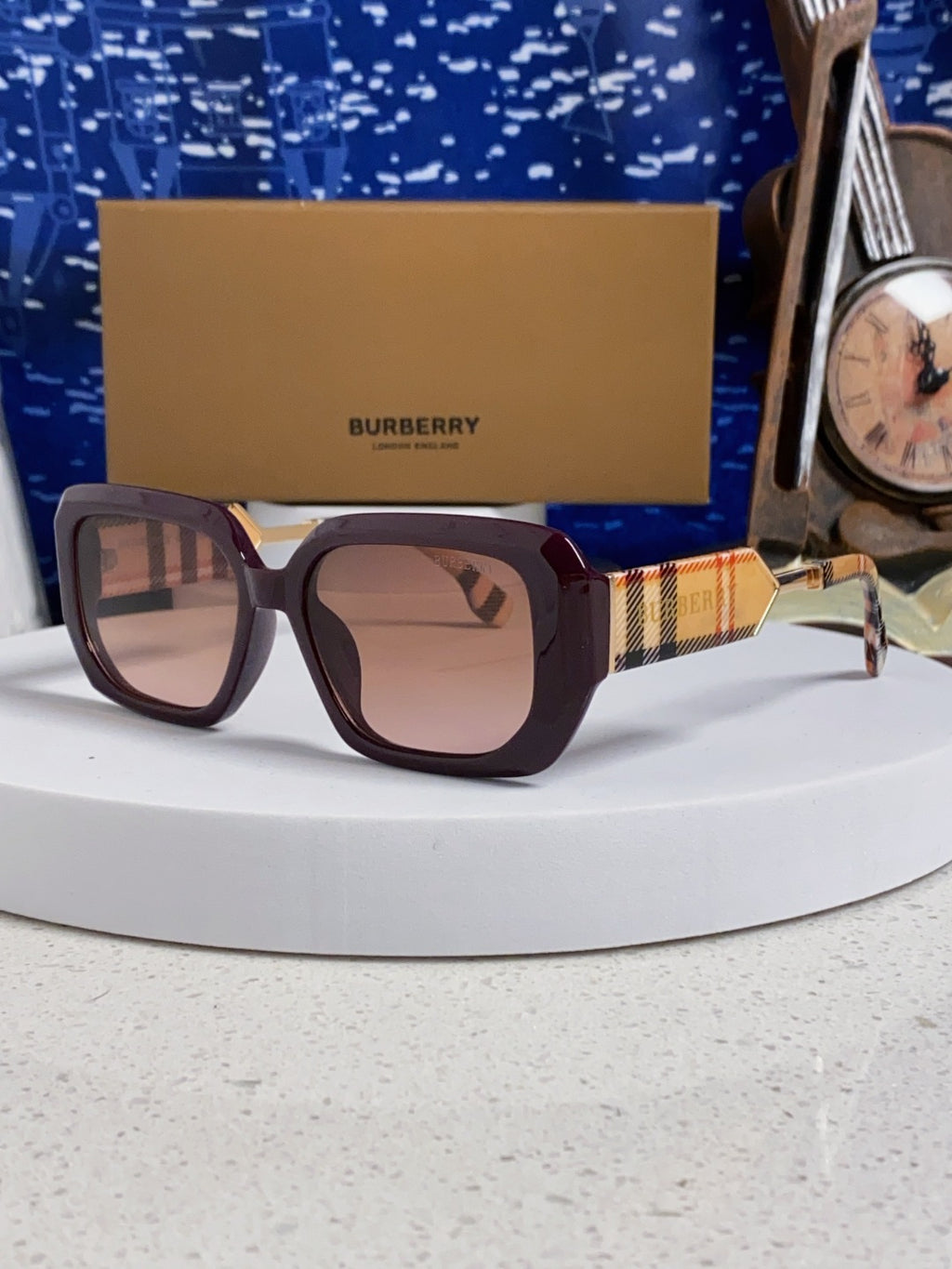 Burberry Rectangular Red Lens Sunglasses for Men & Women - 487410
