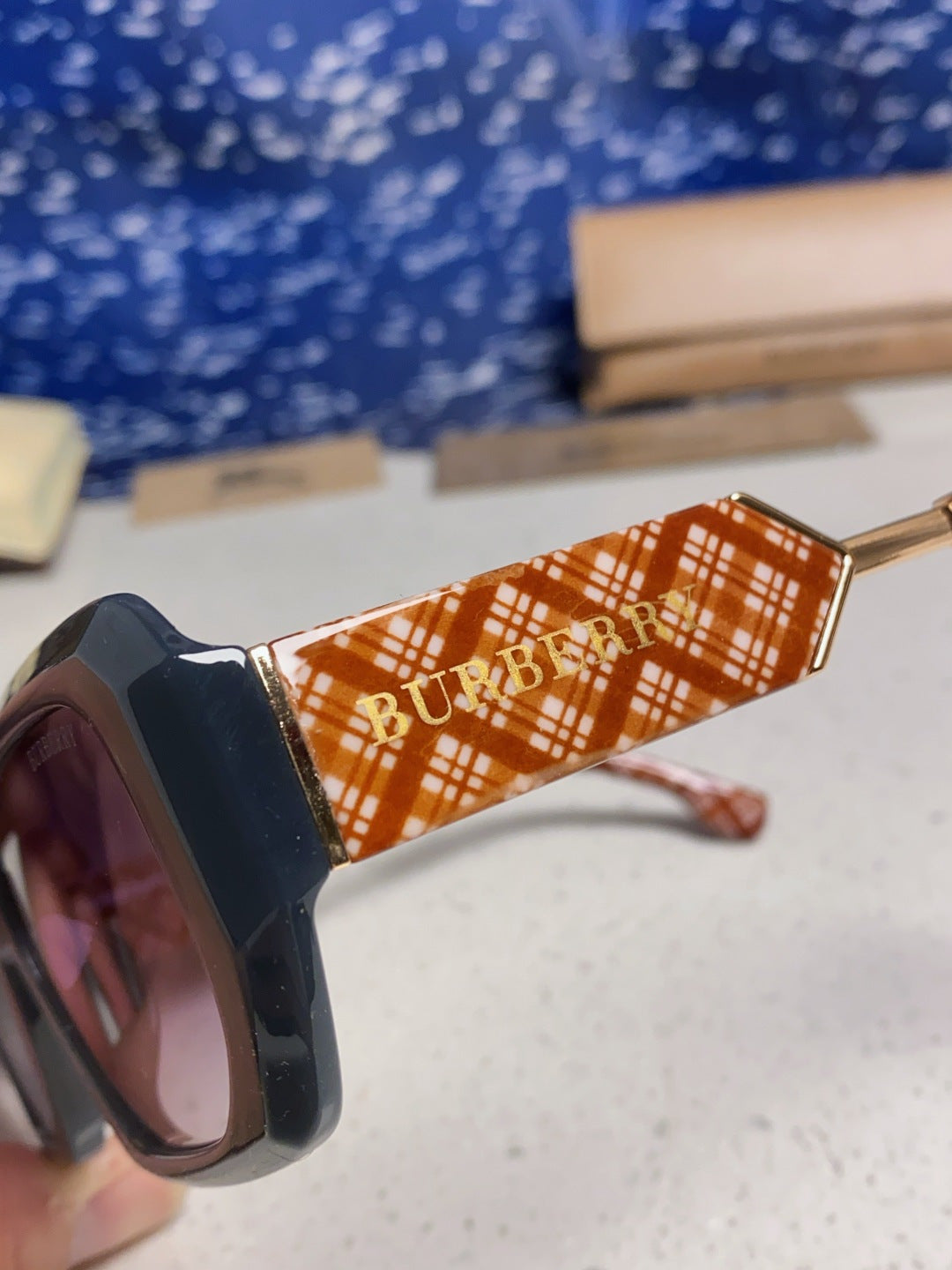 Burberry Rectangular Blue Lens Sunglasses for Men & Women - detail image 7
