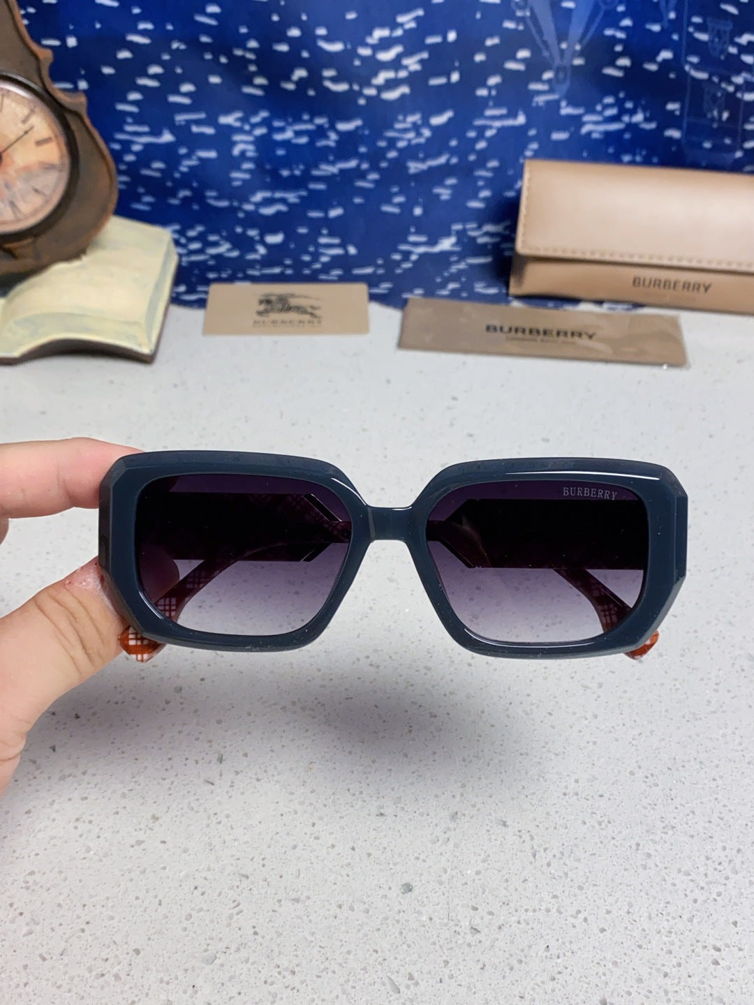 Burberry Rectangular Blue Lens Sunglasses for Men & Women - detail image 4