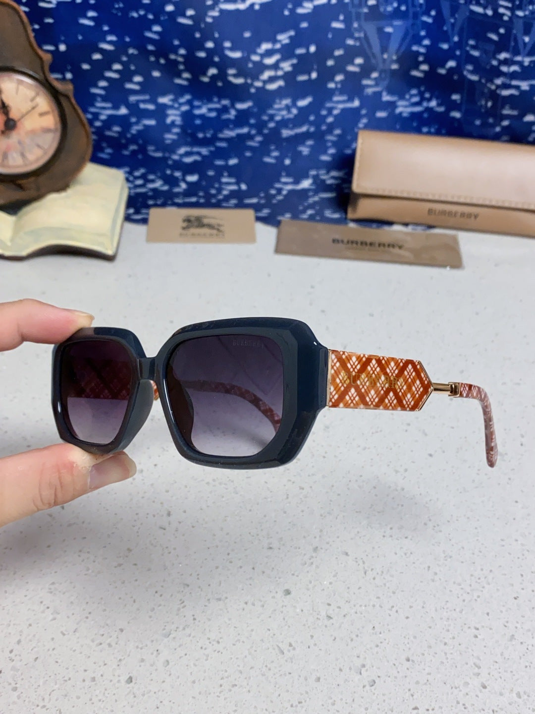 Burberry Rectangular Blue Lens Sunglasses for Men & Women - 416077 - detail image 6