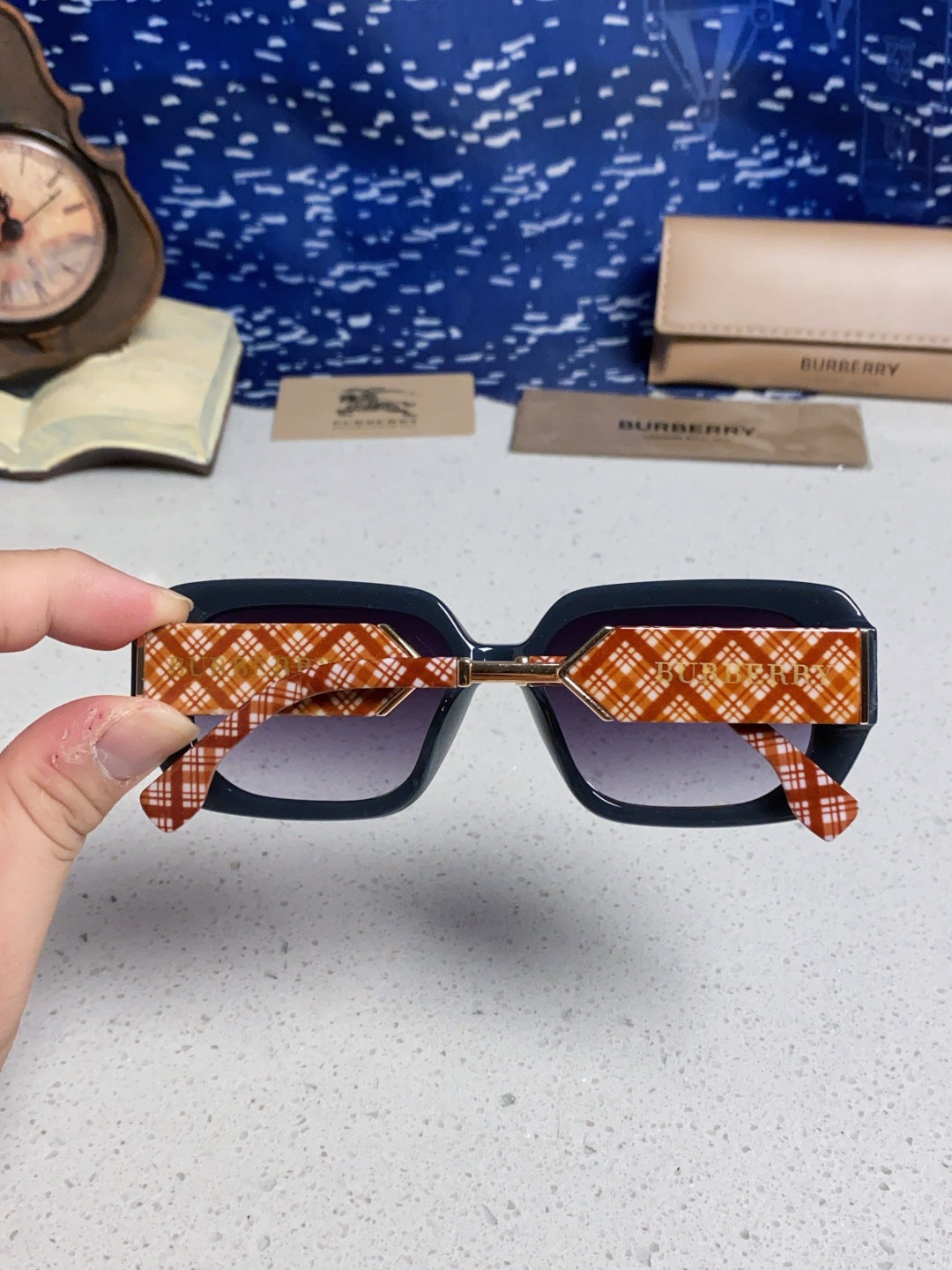 Burberry Rectangular Blue Lens Sunglasses for Men & Women - detail image 5