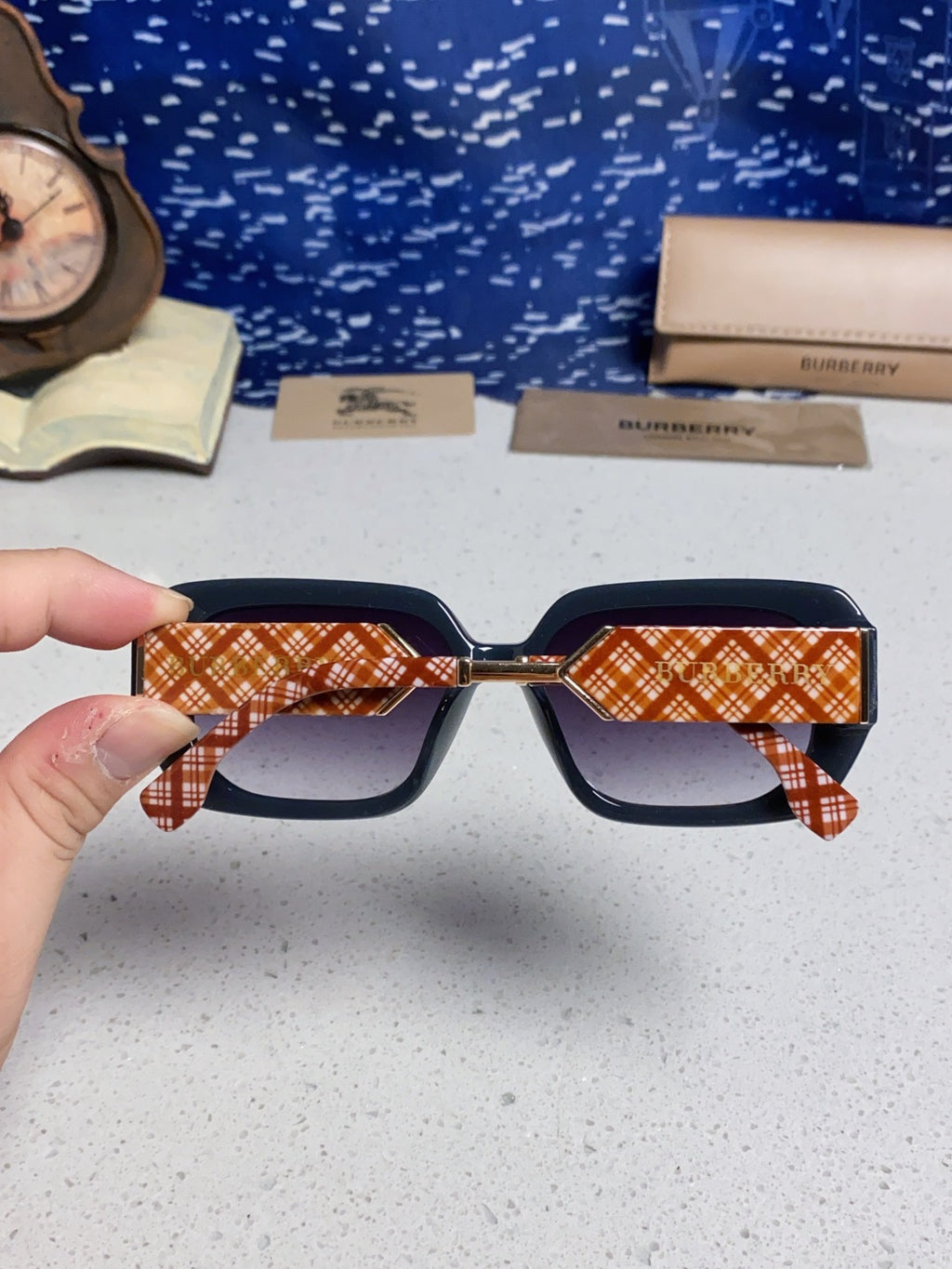 Burberry Rectangular Blue Lens Sunglasses for Men & Women - 416077 - detail image 5