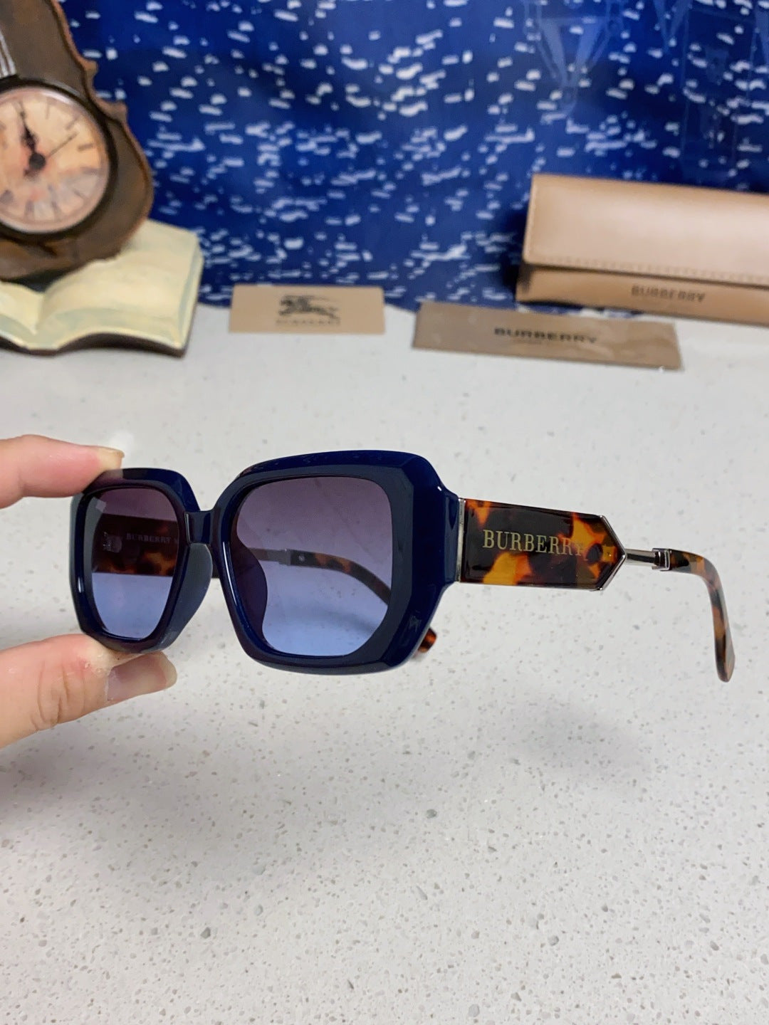Burberry Rectangular Blue Lens Sunglasses for Men & Women - 416078 - detail image 5