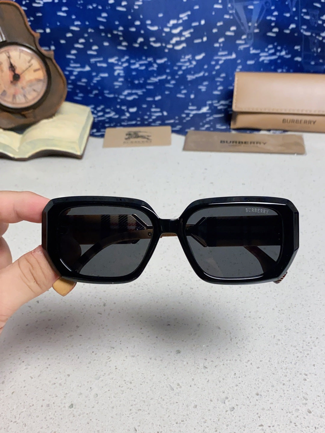Burberry Rectangular Black Lens Sunglasses for Men & Women - detail image 4