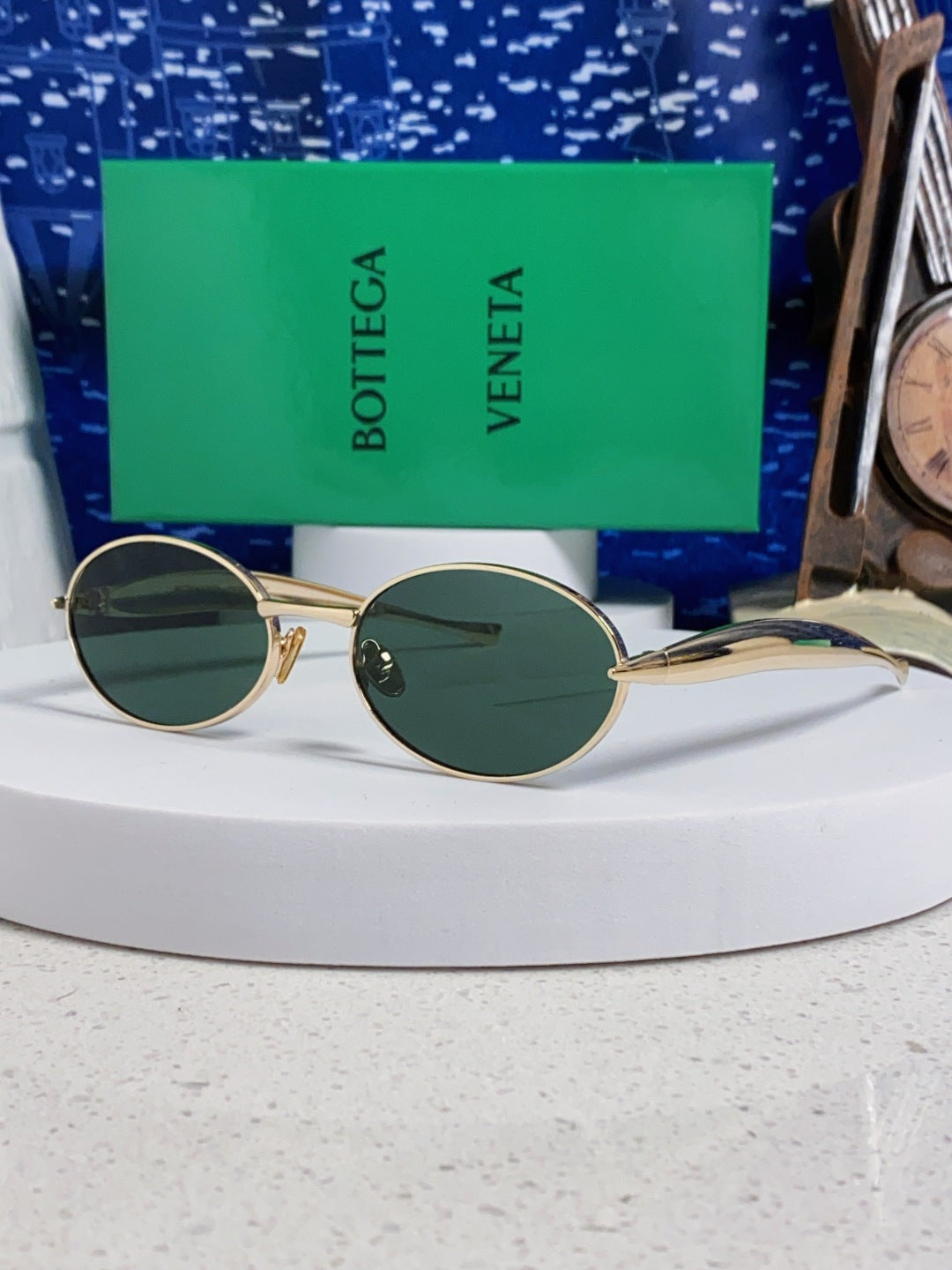 Bottega Veneta BV1386 Oval Green Lens Sunglasses for Men & Women