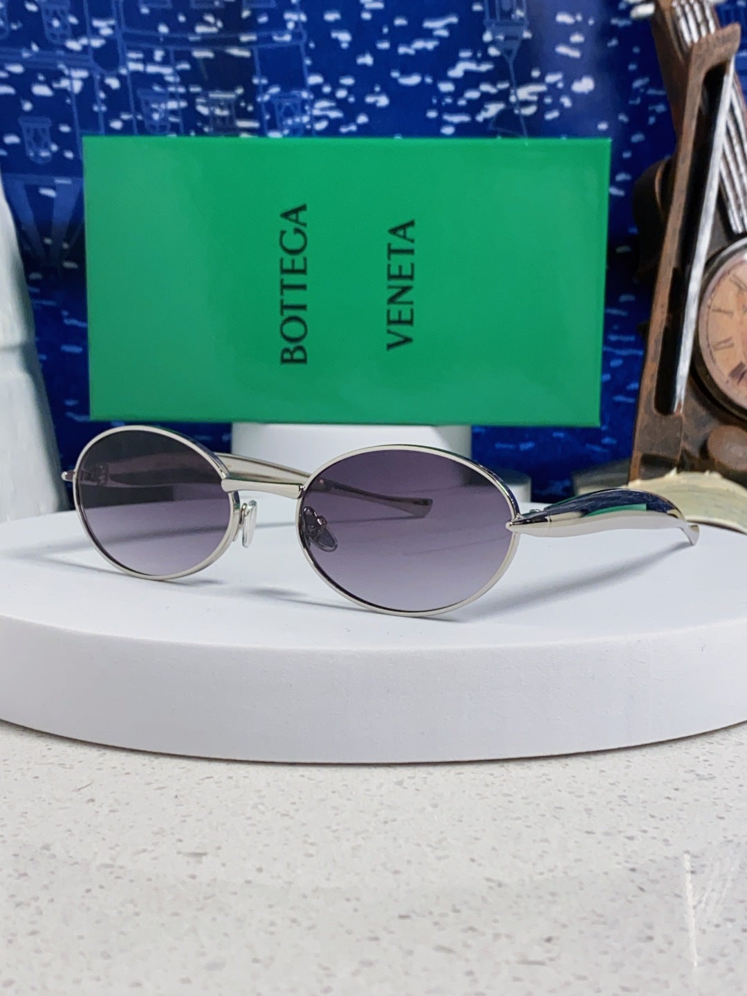 Bottega Veneta BV1386 Oval Silver Lens Sunglasses for Men & Women