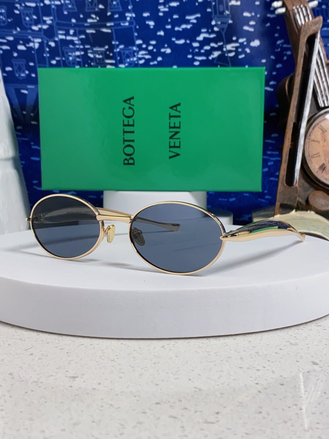 Bottega Veneta BV1386 Oval Blue Lens Sunglasses for Men & Women - 416446