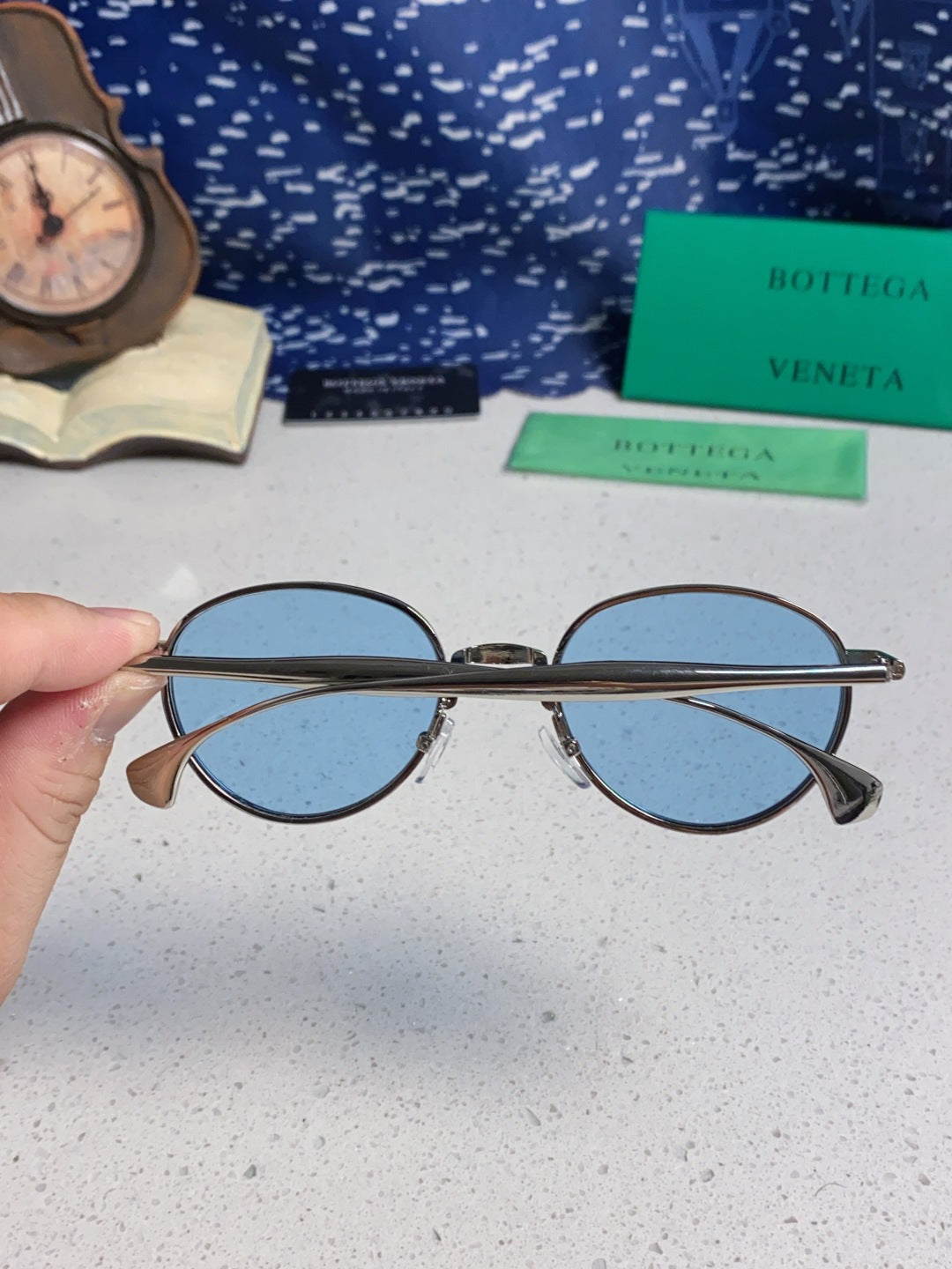 Bottega Veneta BV1396 Metal Oval Blue Lens Sunglasses for Men & Women - 487971 - detail image 5